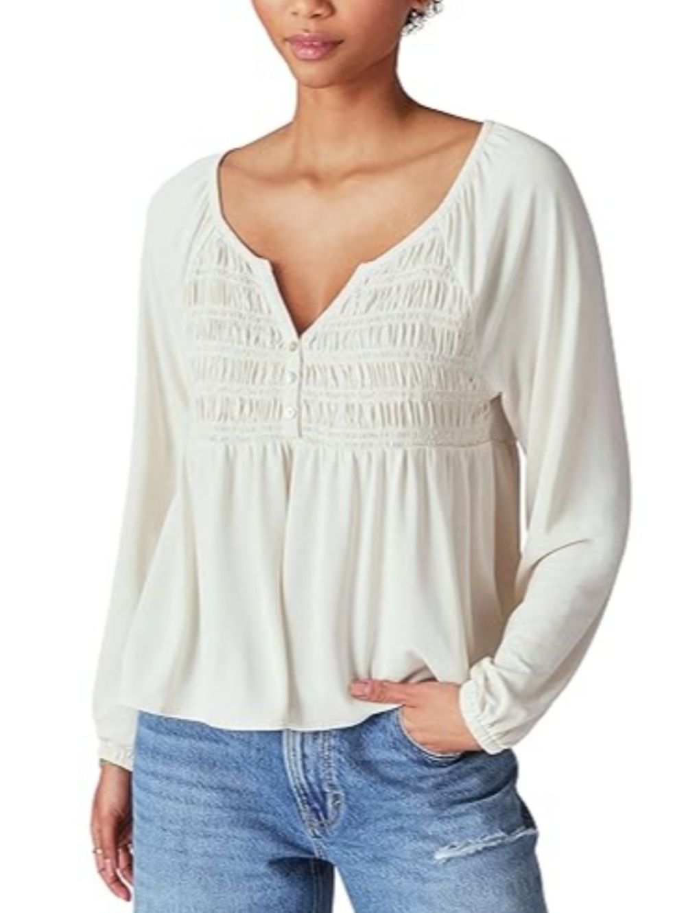 Lucky Brand Long Sleeve Smocked Flowy Top- Size Small